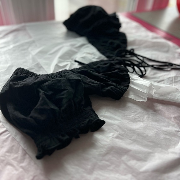 NWT Bittersweet black crop top sz L drawstring peasant puff sleeve topper - Picture 11 of 12